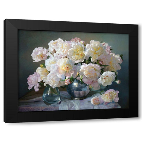 Peonies in Silver Pot III Black Modern Wood Framed Art Print with Double Matting by Kopania, Zbigniew