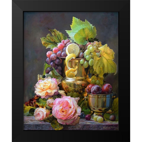 Still life with Roses Black Modern Wood Framed Art Print by Kopania, Zbigniew