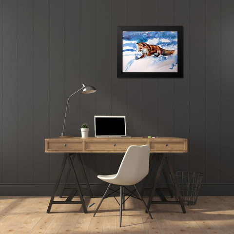 Red Fox in Snow Black Modern Wood Framed Art Print by Kovacs, Anna Brigite