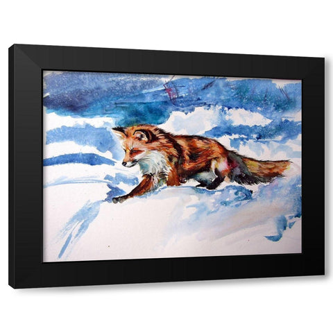 Red Fox in Snow Black Modern Wood Framed Art Print with Double Matting by Kovacs, Anna Brigite
