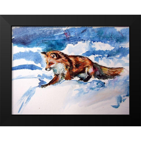 Red Fox in Snow Black Modern Wood Framed Art Print by Kovacs, Anna Brigite