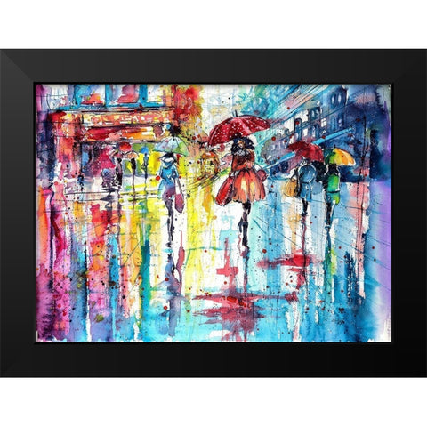 Rain and the Ciry at Fall Black Modern Wood Framed Art Print by Kovacs, Anna Brigite
