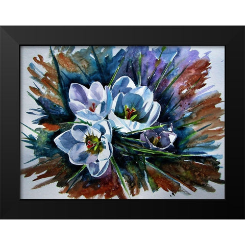 White Crocus Black Modern Wood Framed Art Print by Kovacs, Anna Brigite