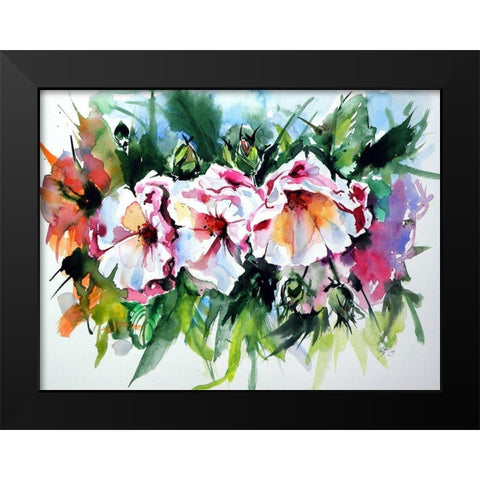 Flowers in the Garden Black Modern Wood Framed Art Print by Kovacs, Anna Brigite