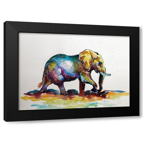 Elephant is walking Black Modern Wood Framed Art Print with Double Matting by Kovacs, Anna Brigite