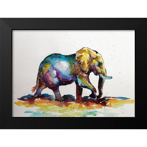 Elephant is walking Black Modern Wood Framed Art Print by Kovacs, Anna Brigite