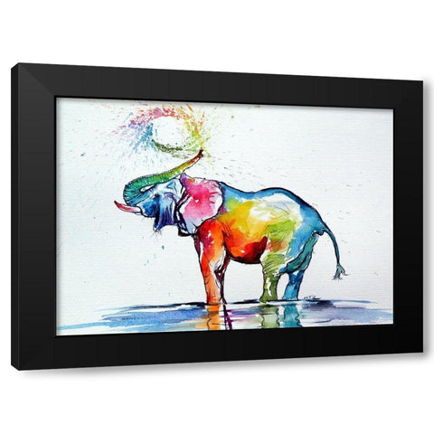 Colorful Elephant Playing Black Modern Wood Framed Art Print with Double Matting by Kovacs, Anna Brigite