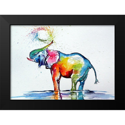 Colorful Elephant Playing Black Modern Wood Framed Art Print by Kovacs, Anna Brigite