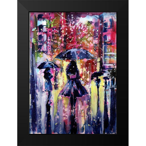 Snowfall in the Evening Black Modern Wood Framed Art Print by Kovacs, Anna Brigite