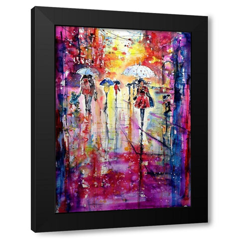 Phoning in the Rain Black Modern Wood Framed Art Print with Double Matting by Kovacs, Anna Brigite