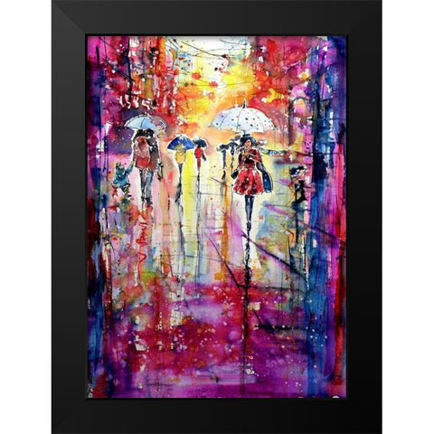 Phoning in the Rain Black Modern Wood Framed Art Print by Kovacs, Anna Brigite