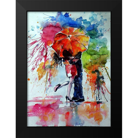 Kiss in the Rain Black Modern Wood Framed Art Print by Kovacs, Anna Brigite