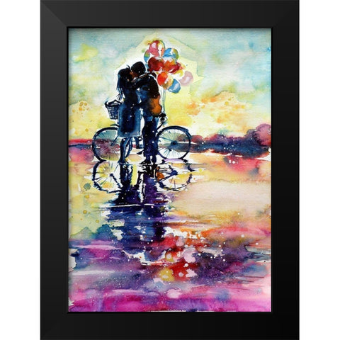 Romance Meeting Black Modern Wood Framed Art Print by Kovacs, Anna Brigite