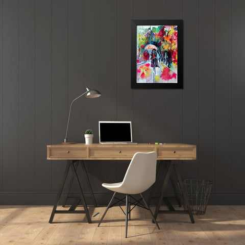 Under Umbrella with red dots Black Modern Wood Framed Art Print by Kovacs, Anna Brigite