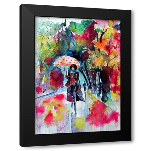 Under Umbrella with red dots Black Modern Wood Framed Art Print with Double Matting by Kovacs, Anna Brigite
