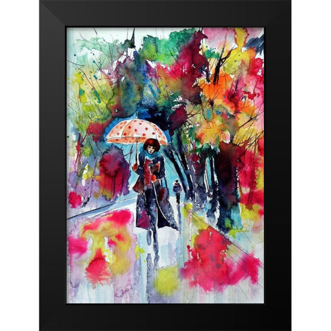 Under Umbrella with red dots Black Modern Wood Framed Art Print by Kovacs, Anna Brigite