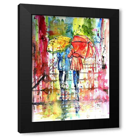 Raining Black Modern Wood Framed Art Print with Double Matting by Kovacs, Anna Brigite