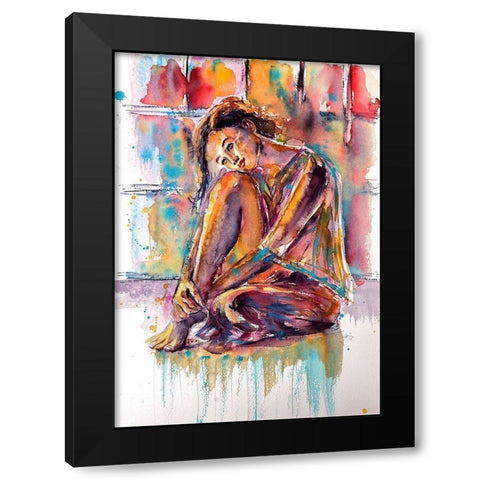 Dreaming Beauty Girl Black Modern Wood Framed Art Print by Kovacs, Anna Brigite