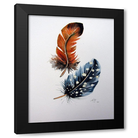 Feathers Black Modern Wood Framed Art Print with Double Matting by Kovacs, Anna Brigite