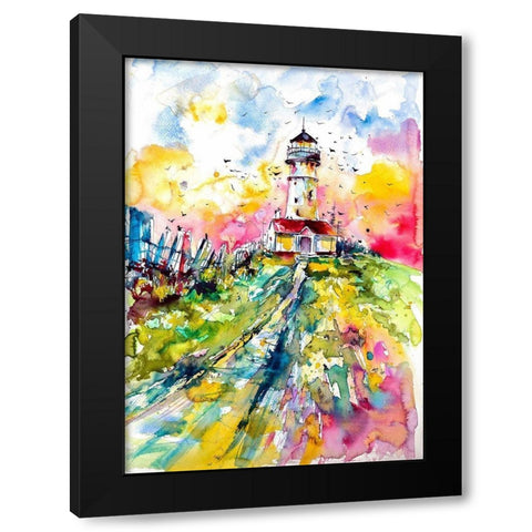 Lighthouse with Birds Black Modern Wood Framed Art Print with Double Matting by Kovacs, Anna Brigite