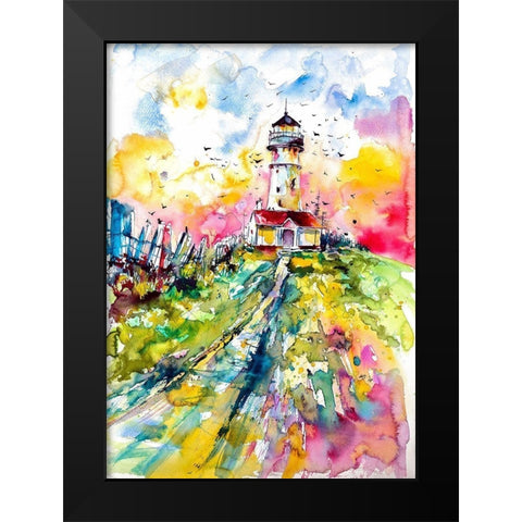 Lighthouse with Birds Black Modern Wood Framed Art Print by Kovacs, Anna Brigite