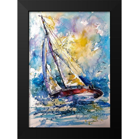 Sailboat in the Wind Black Modern Wood Framed Art Print by Kovacs, Anna Brigite