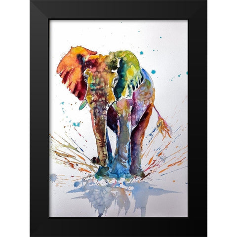 Cute Colorful Elephant Black Modern Wood Framed Art Print by Kovacs, Anna Brigite