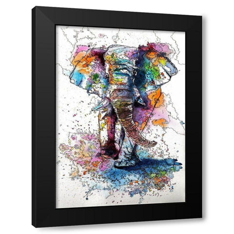 Walking Elephant Black Modern Wood Framed Art Print with Double Matting by Kovacs, Anna Brigite