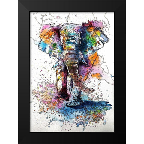 Walking Elephant Black Modern Wood Framed Art Print by Kovacs, Anna Brigite