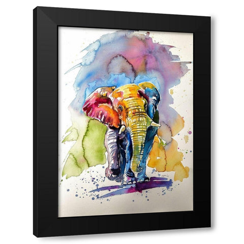 Happy Elephant Black Modern Wood Framed Art Print with Double Matting by Kovacs, Anna Brigite