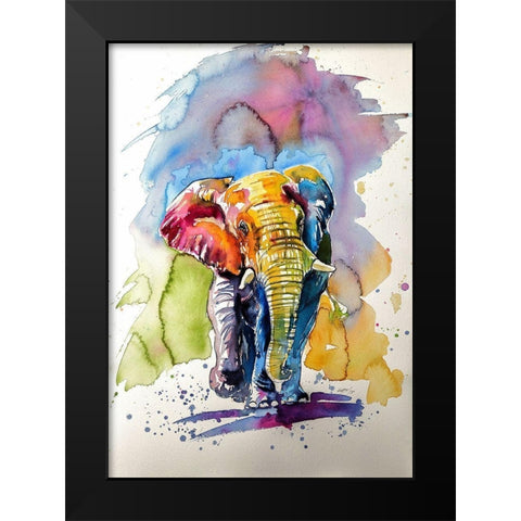 Happy Elephant Black Modern Wood Framed Art Print by Kovacs, Anna Brigite