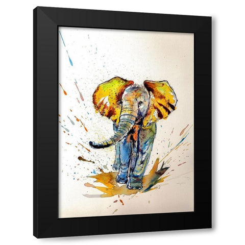 Elephant in Yellow Black Modern Wood Framed Art Print by Kovacs, Anna Brigite