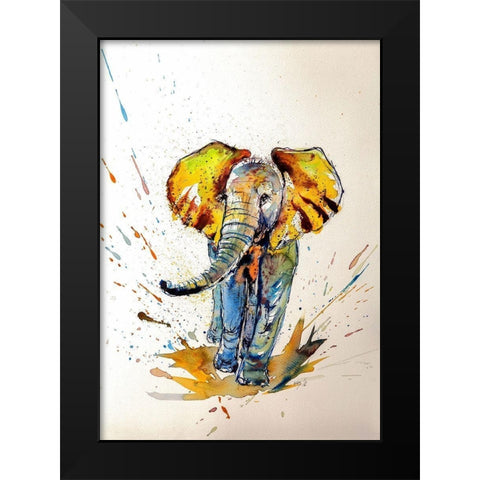 Elephant in Yellow Black Modern Wood Framed Art Print by Kovacs, Anna Brigite