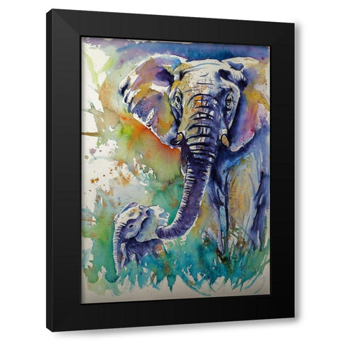 Majestic Elephant with Baby Black Modern Wood Framed Art Print with Double Matting by Kovacs, Anna Brigite