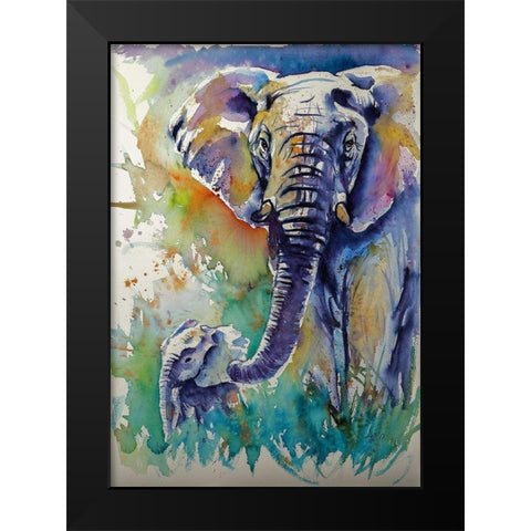 Majestic Elephant with Baby Black Modern Wood Framed Art Print by Kovacs, Anna Brigite