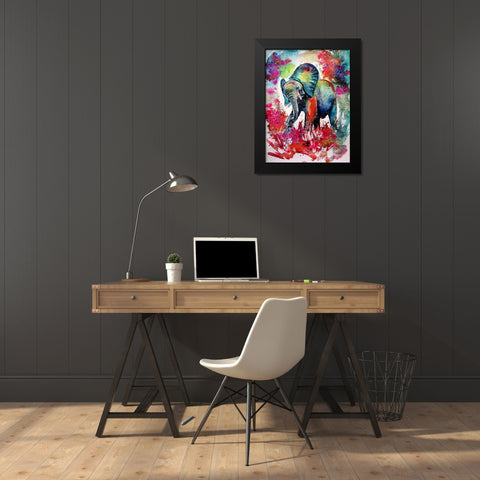 Happy Elephant II Black Modern Wood Framed Art Print by Kovacs, Anna Brigite