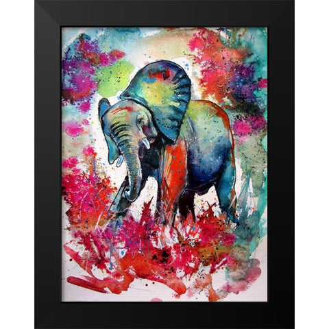 Happy Elephant II Black Modern Wood Framed Art Print by Kovacs, Anna Brigite