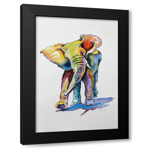 Elephant Playing Black Modern Wood Framed Art Print with Double Matting by Kovacs, Anna Brigite