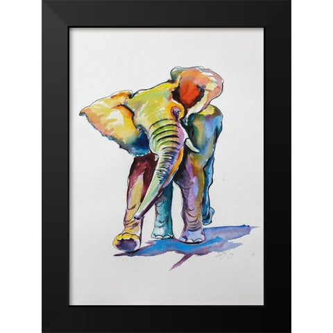 Elephant Playing Black Modern Wood Framed Art Print by Kovacs, Anna Brigite