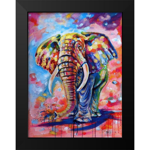 Big colorful Elephant Black Modern Wood Framed Art Print by Kovacs, Anna Brigite