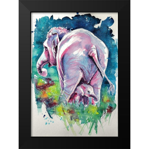 Play With Mommy Black Modern Wood Framed Art Print by Kovacs, Anna Brigite