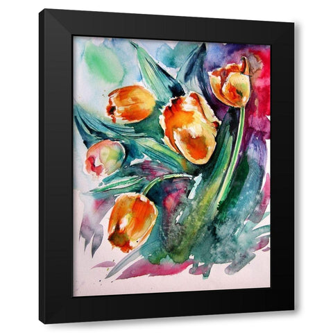 Tulips Black Modern Wood Framed Art Print by Kovacs, Anna Brigite