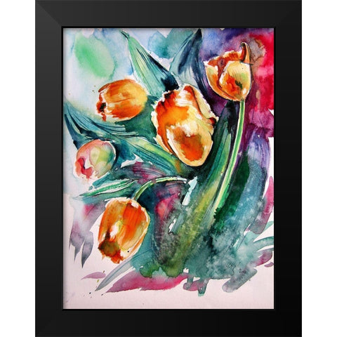Tulips Black Modern Wood Framed Art Print by Kovacs, Anna Brigite