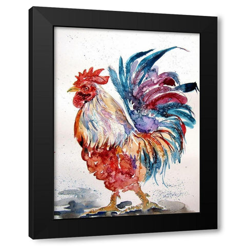 Rooster Walking Black Modern Wood Framed Art Print by Kovacs, Anna Brigite