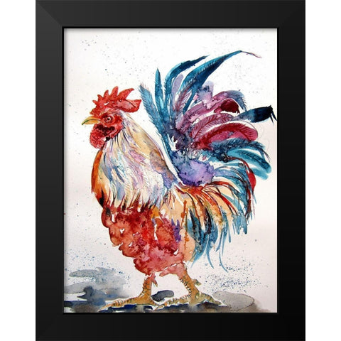 Rooster Walking Black Modern Wood Framed Art Print by Kovacs, Anna Brigite
