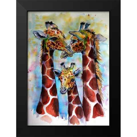 Three Giraffes Black Modern Wood Framed Art Print by Kovacs, Anna Brigite