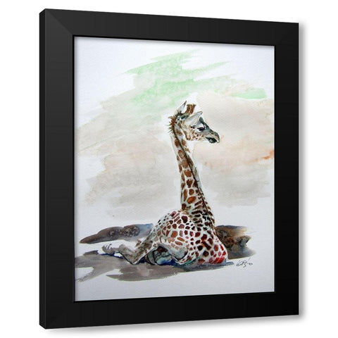 Sitting Giraffe Black Modern Wood Framed Art Print by Kovacs, Anna Brigite