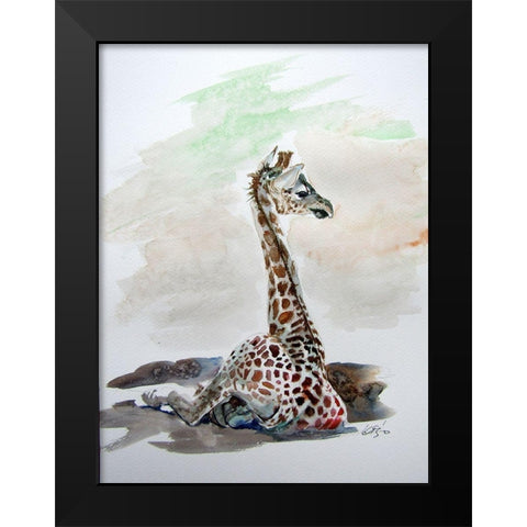 Sitting Giraffe Black Modern Wood Framed Art Print by Kovacs, Anna Brigite