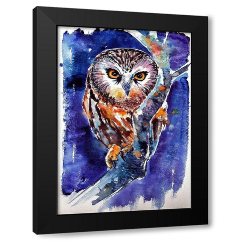 Owl at Night Black Modern Wood Framed Art Print with Double Matting by Kovacs, Anna Brigite
