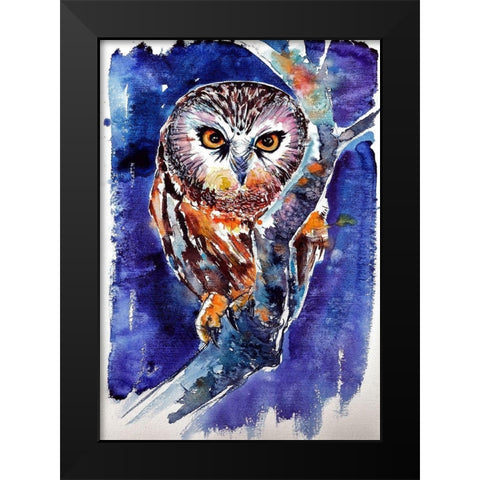 Owl at Night Black Modern Wood Framed Art Print by Kovacs, Anna Brigite
